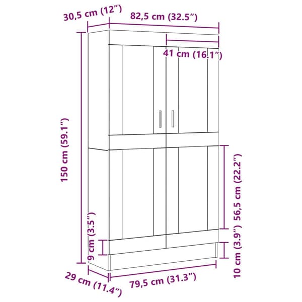 vidaXL Bogskab Sort egetræ Konstruktreret træ, Glas 82,5 x 30,5 x 150 cm