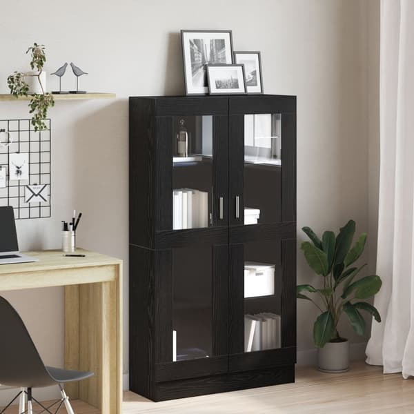 vidaXL Bogskab Sort egetræ Konstruktreret træ, Glas 82,5 x 30,5 x 150 cm