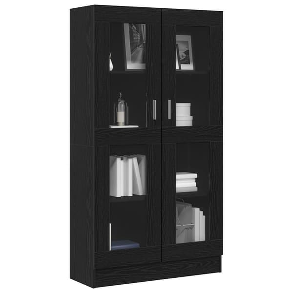 vidaXL Bogskab Sort egetræ Konstruktreret træ, Glas 82,5 x 30,5 x 150 cm