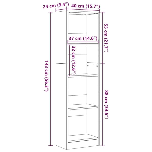 vidaXL Bokhylle svart eik 40x24x143 cm konstruert tre