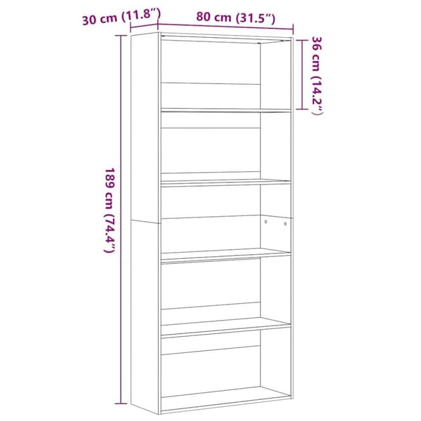 vidaXL Bokhylla svart ek 80x30x189 cm konstruerat trä