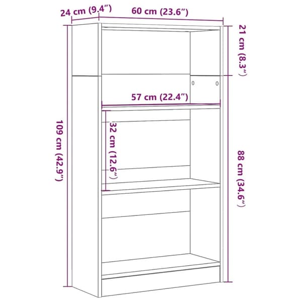 vidaXL Bokhylle svart eik 60x24x109 cm konstruert tre