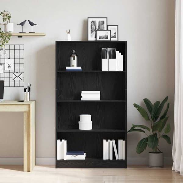 vidaXL bogreol 4 hylder 80x24x143 cm konstrueret træ sort egetræsfarve