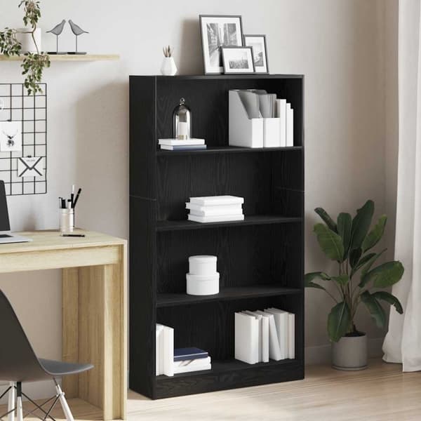 vidaXL bogreol 4 hylder 80x24x143 cm konstrueret træ sort egetræsfarve