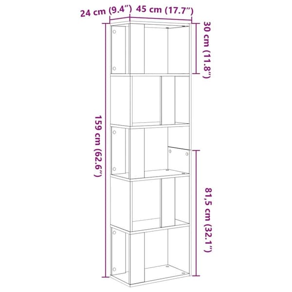 vidaXL bogreol/rumdeler 45x24x159 cm konstrueret træ sort-eg
