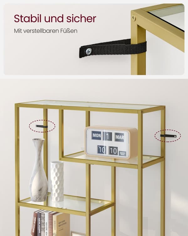 Bogreol, VASAGLE, 30 x 80 x 180 cm, Metallisk Guld.