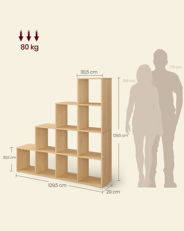 Reol, VASAGLE, 29 x 129,5 x 129,5 cm, Eg Beige.