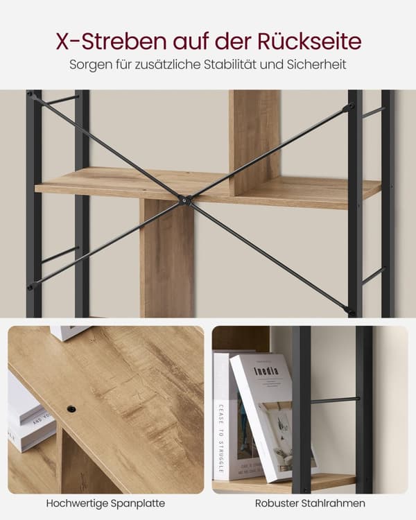 Bogreol, VASAGLE, 30x74x154,5 cm, Greige-sort