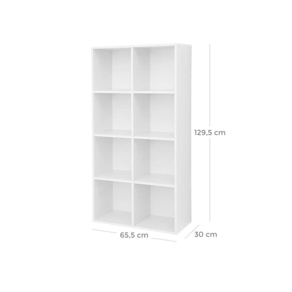 Bogreol, VASAGLE LBC24WT, 65.5x30x129.5 cm, Hvid