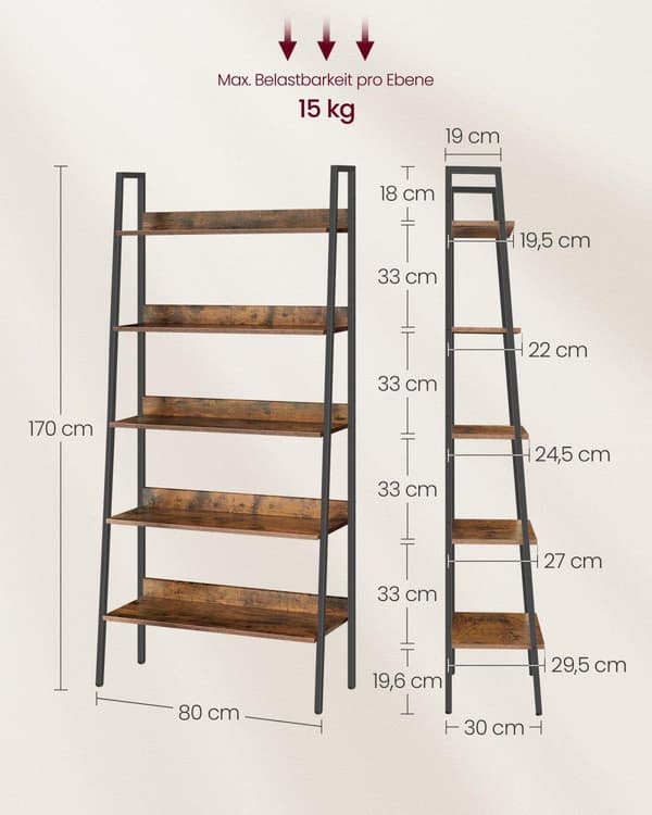 Kirjahylly, VASAGLE LLS108B01, 80x170 cm, Vintage Ruskea-Musta
