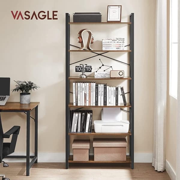 Bogreol, VASAGLE, 80x30x186 cm, Brun-Sort