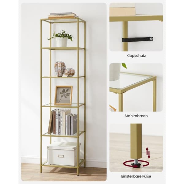 Stående hylla, VASAGLE, 40x177.3 cm, Guld