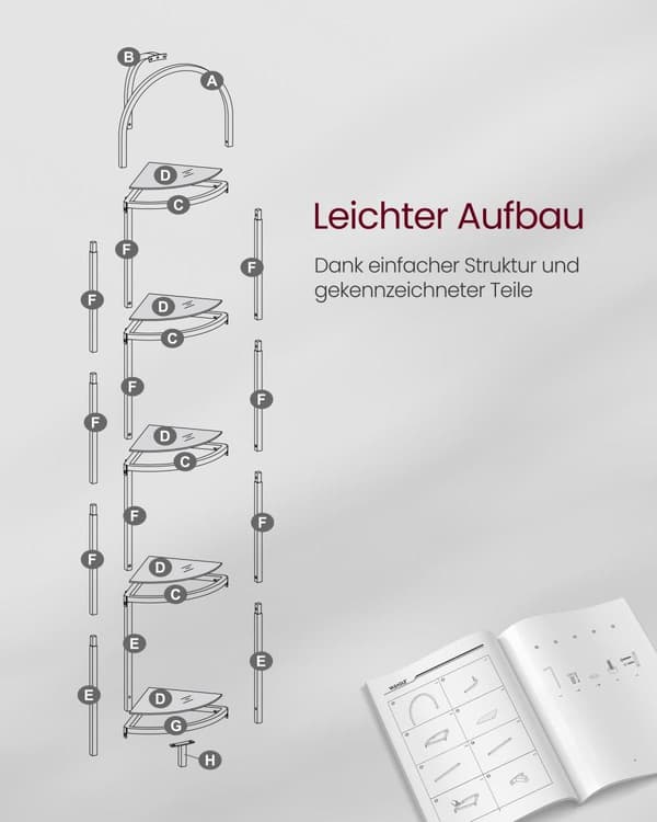 Hjørnereol, LGT810A01, 28x28x158 cm, Sort