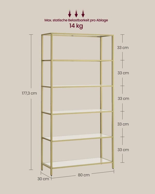 Regal, VASAGLE, 80x177 cm, Transparent Guld