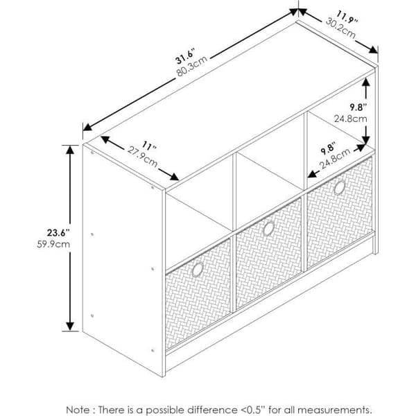 Furinno Basic Bibliotek 3x2 med Lådor, Körsbär, Tät Trä, Ljus Körsbär/Elfenben, En Storlek