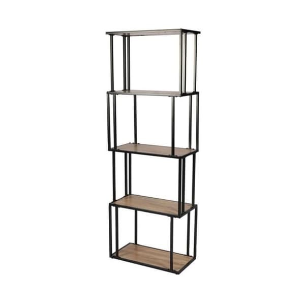 Bibliotek 5 hyllor H170 cm Dekor Trä och Svart Metall - 36 cm X 36 cm X 180 cm - COLORADO