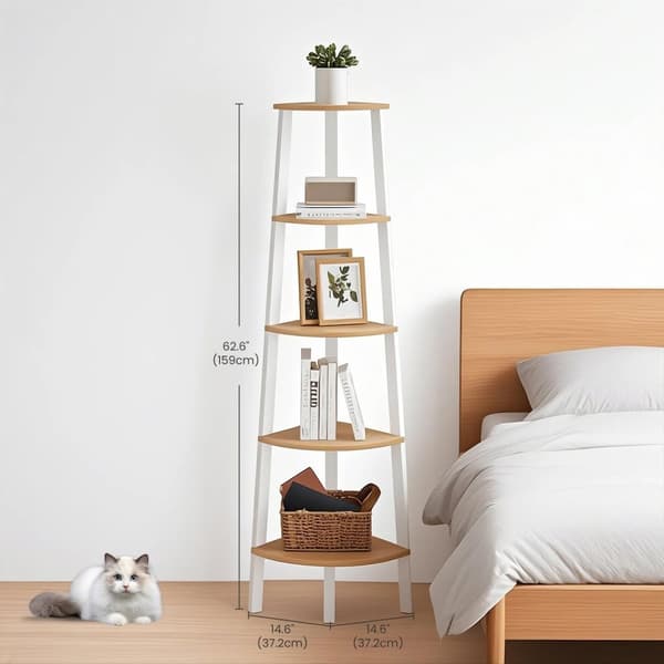 Bogreol med 5 lag - Industriel design, naturlig eg og matte hvid