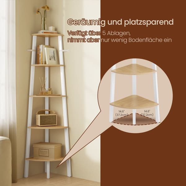 Bogreol med 5 lag - Industriel design, naturlig eg og matte hvid