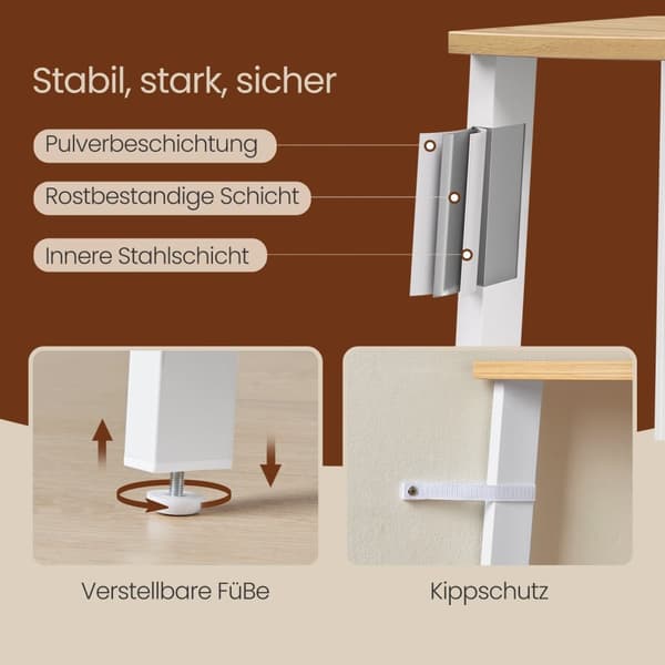 Bogreol med 5 lag - Industriel design, naturlig eg og matte hvid
