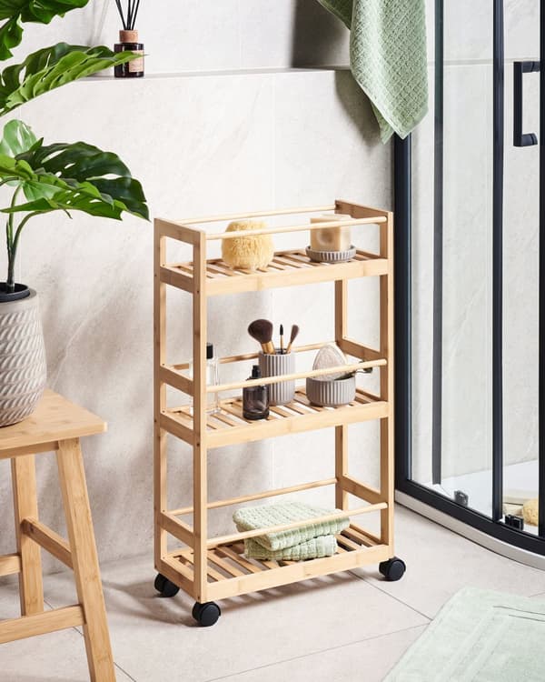 Baderomsvogn i Lysebrunt Bambustre Lyst Tre 3-delt Hyller Moderne Design