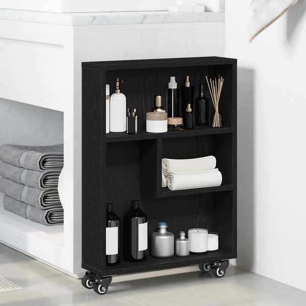 Förvaringsvagn smal svart ek 48x13x68 cm konstruerat trä