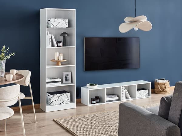 Bogreol hvid fiberplade 4 hylder TV-skab til bøger bogreol Skandinavisk stil