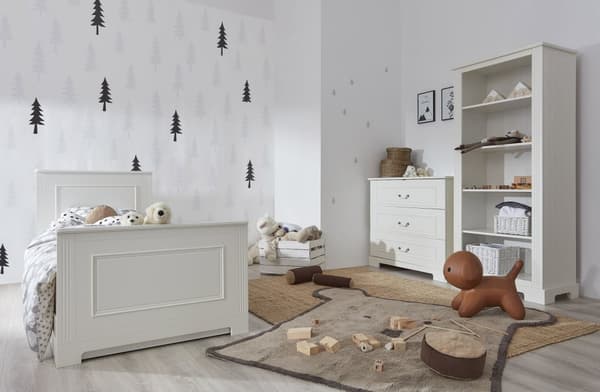 Ines Bokhylla för Barn – Lackerad MDF med Relieffrästa Ornament (180 cm)