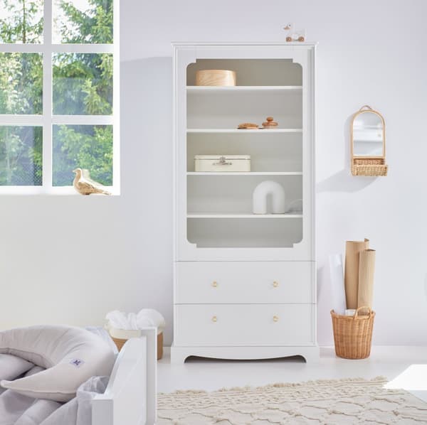 Royal Bookcase White - Høj børnereol med 5 hylder og 2 skuffer