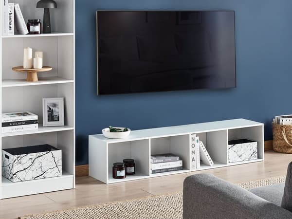 Bokhylle Hvit Sponplate TV-stativ 4 Hyller 4 Nivå Oppbevaringsenhet Skandinavisk Tradisjonell Stil