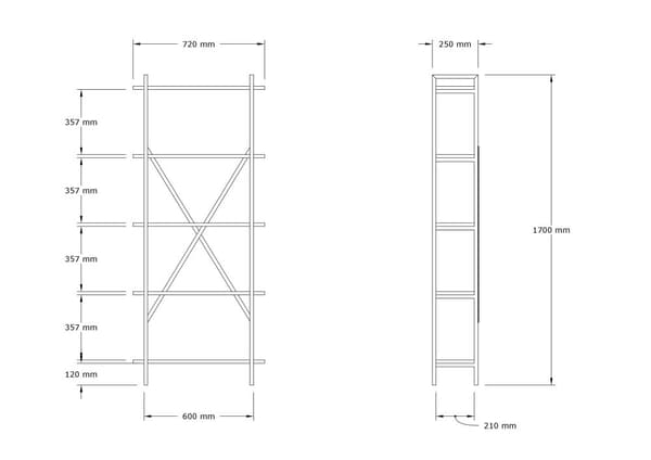 Bogreol, Kinder, 72x170 cm, brun
