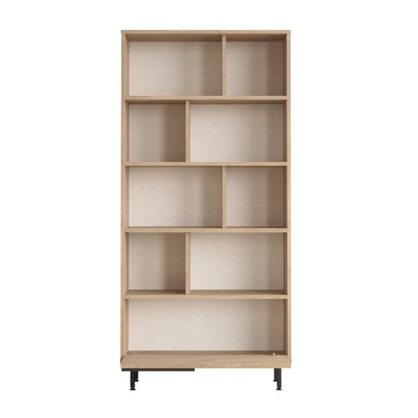 Bibliothèque avec 1 porte décor chêne et impression rotin - H175,6 cm