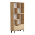 Miniatyrbild 4 av 7: Bibliothèque avec 1 porte décor chêne et impression rotin - H175,6 cm