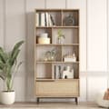Miniatyrbild 5 av 7: Bibliothèque avec 1 porte décor chêne et impression rotin - H175,6 cm
