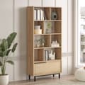 Miniatyrbild 6 av 7: Bibliothèque avec 1 porte décor chêne et impression rotin - H175,6 cm