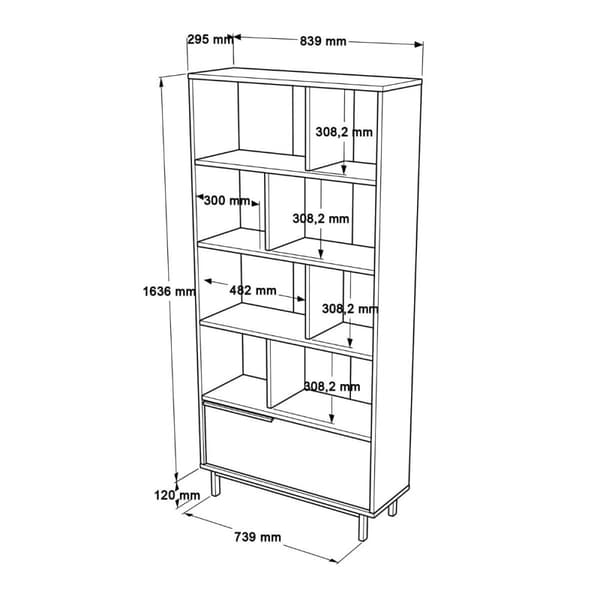 Bibliothèque avec 1 porte décor chêne et impression rotin - H175,6 cm