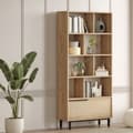 Miniatyrbild 2 av 7: Bibliothèque avec 1 porte décor chêne et impression rotin - H175,6 cm