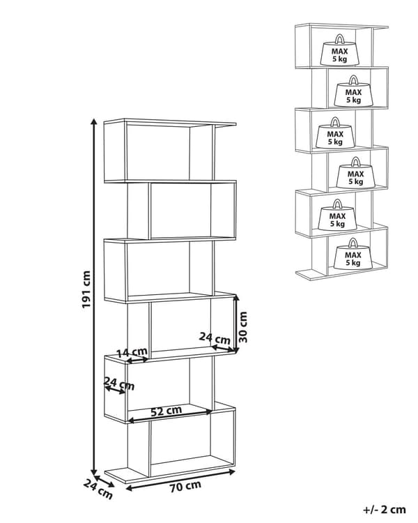 Bokhylle Lysebrun Sponplater 6 hyller Åpen rygg Uregelmessig form Minimalistisk design Stue Oppbevaring