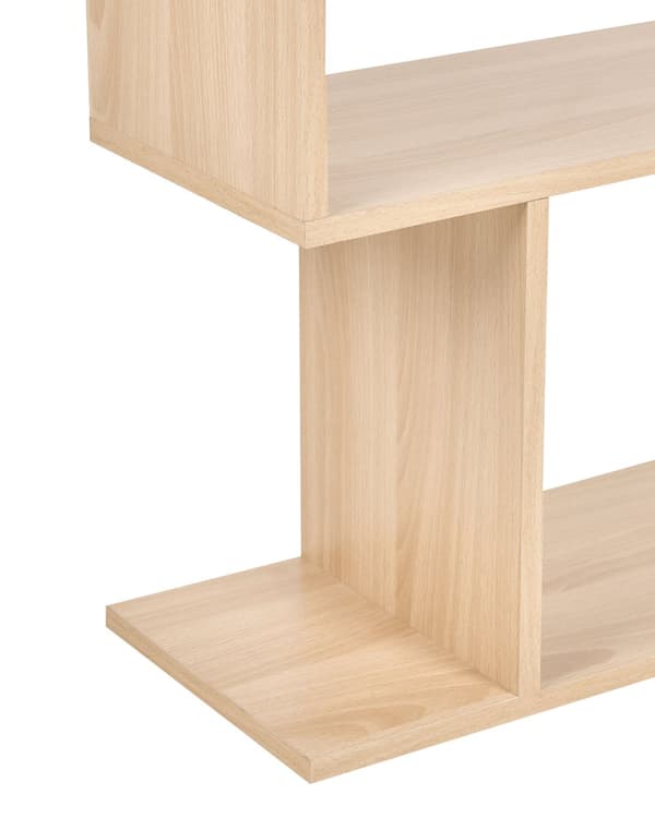 Bogreol lysebrun spånplade 6 hylder åbent design uregelmæssig form minimalistisk stil til stue kontor