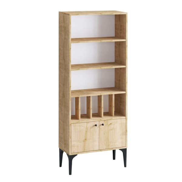 Etagère bibliothèque 8 tablettes 2 portes décor chêne saphir H175 cm - Pollux