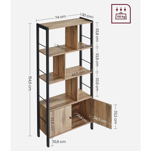Bibliothèque 6 cases et 2 portes - L74 cm