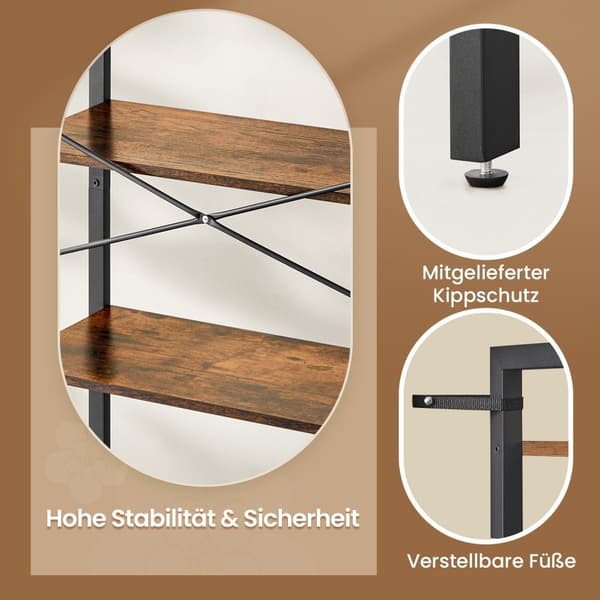 Boekenkast 6 niveaus, staande plank met stalen frame, vrijstaande plank