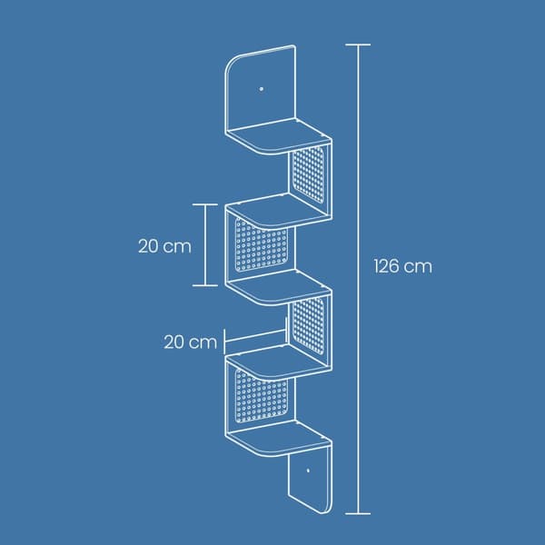 Hoekplank, wandplank 5 niveaus, zwevende plank