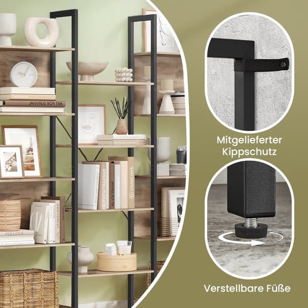 Boekenkast, staande plank met 14 planken, plank met metalen frame