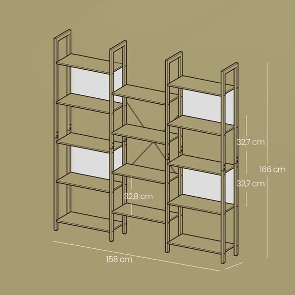 Boekenkast, staande plank met 14 planken, plank met metalen frame