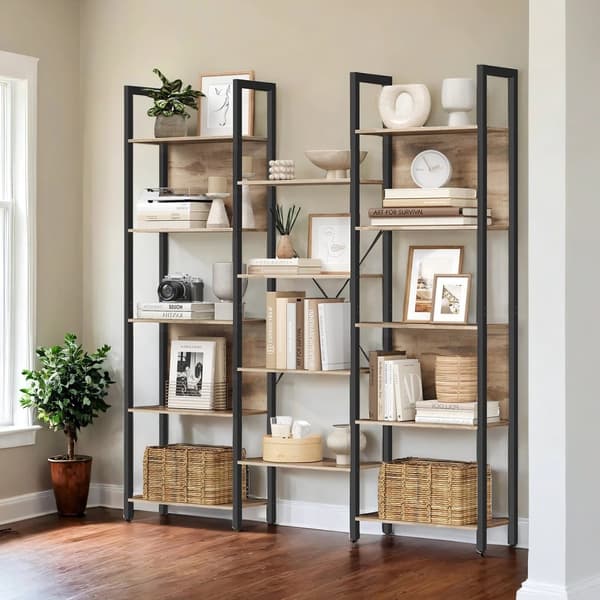 Boekenkast, staande plank met 14 planken, plank met metalen frame