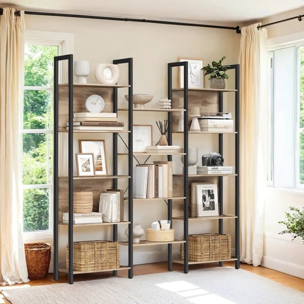 Boekenkast, staande plank met 14 planken, plank met metalen frame