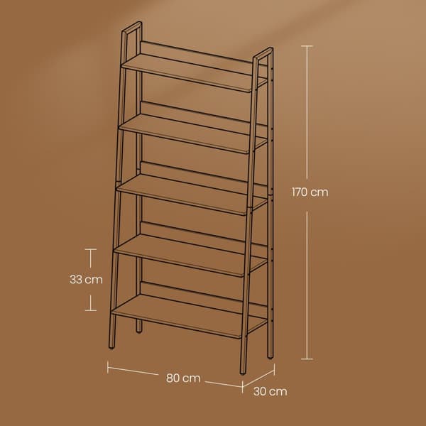 Boekenkast, ladderplank 5 niveaus, smalle plank