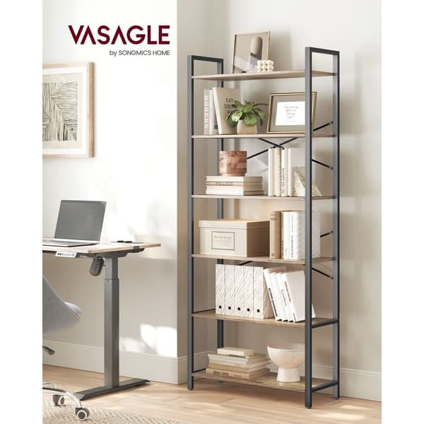 Bogreol, VASAGLE LLS082B01, 80x30x186 cm, Mørk valnød sort