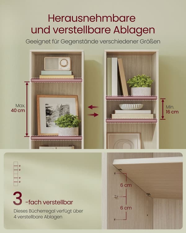 Bogreol, VASAGLE LBC167T14, 40x24x178.5 cm, Natur Beige