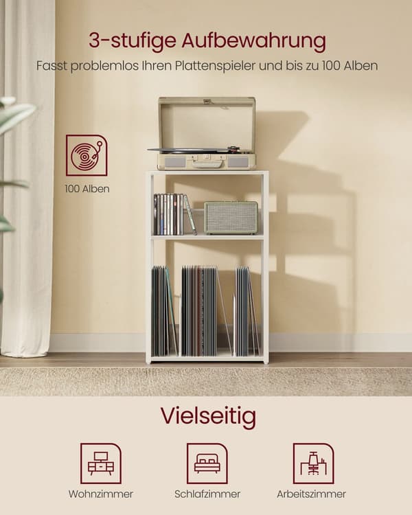 Pladespillerstander, VASAGLE LET275W01, 30x43x69 cm, Hvid